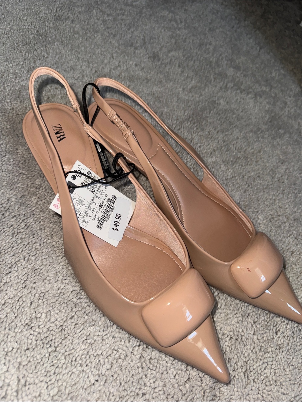 ZARA Patent Pointed Slingback Pumps in Blush - Picture 2 of 4